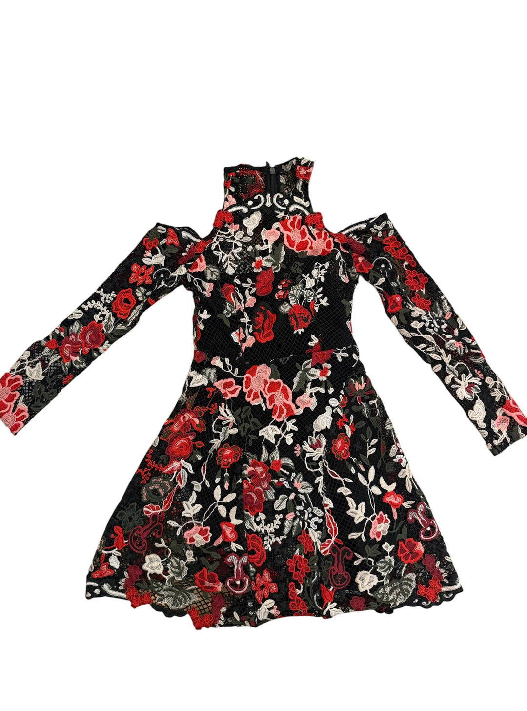 Women's Thurley Valencia Floral Lace Mini Dress featuring a black & Re –  Dragonfly Thrift Boutique