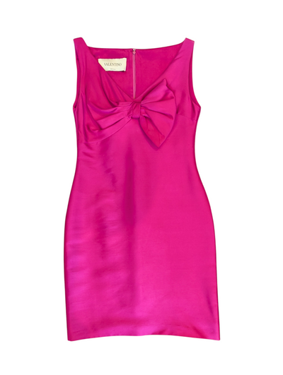 Women's Valentino Fuchsia Silk Bow Detail Cocktail Dress Size 4 – Dragonfly Thrift Boutique