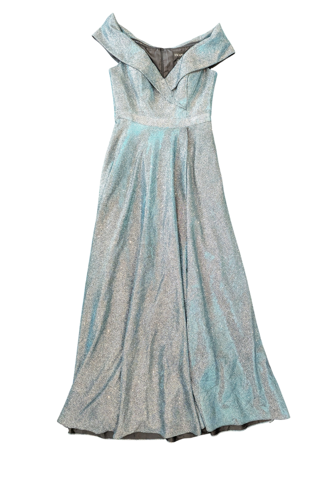 Women's Xscape Blue Silver Formal Glitter Maxi Dress Off Shoulder Size –  Dragonfly Thrift Boutique